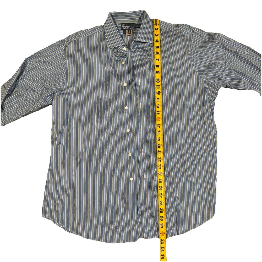 Polo Ralph Lauren Button Up Shirt Stripe 17.5 - 36/37 Summer Colors Green Blue - Picture 8 of 9